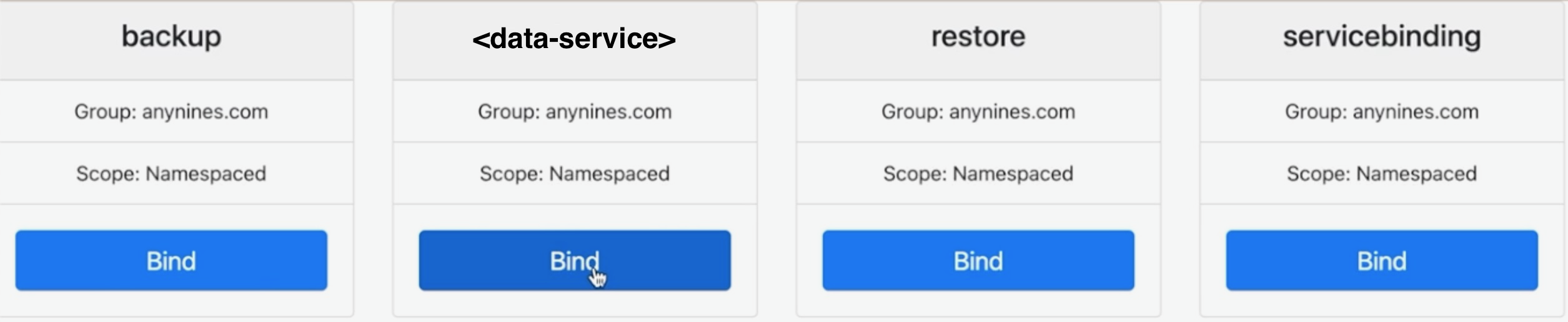 Bind an a9s Data Service using the web UI